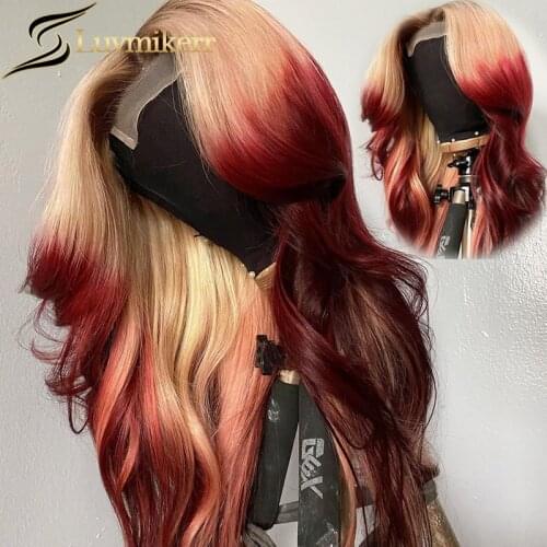 Ombre 613 Burgundy 99J Wavy Human Hair Wig Blonde Bleached Knots 13x6 Hd Transparent Lace Frontal Wig With Baby Hair For Women