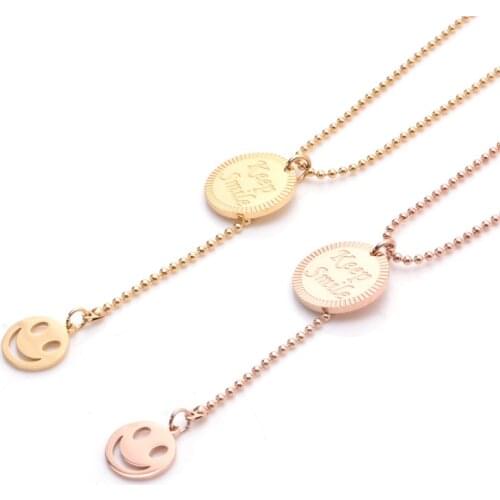 Gold chain necklaces for womens rose gold beads necklace round pendnat stainless steel fashion simple necklace jewelry wholesale