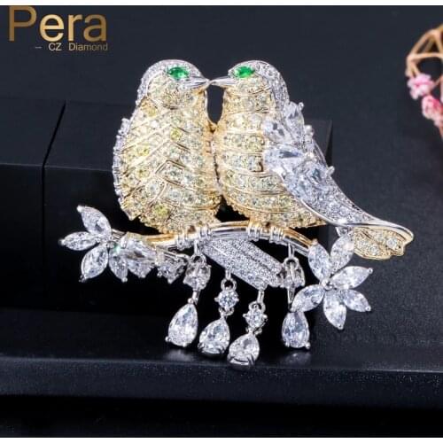 Pera Elegant Hijab Pin Design Party Jewelry Accessories Big Lucky Bird Shape Cubic Zirconia Scarf Buckle Brooches for Women C002