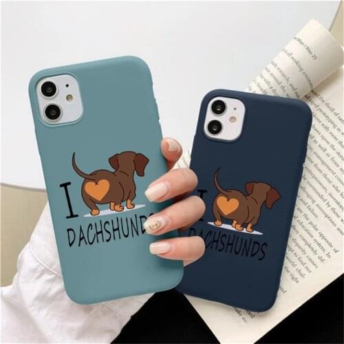 Candy Color Love Dachshunds Case For iPhone 12 Pro XS Max 12 Mini 7 8 6 6S Plus X XR 5S SE 2020 Soft TPU Shockproof Back Shell