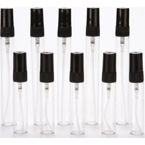 5ML/10ML Transparent Long Tube Perfume Glass Spray Empty Bottle with Black Cap Portable Printable Liquid Bottle
