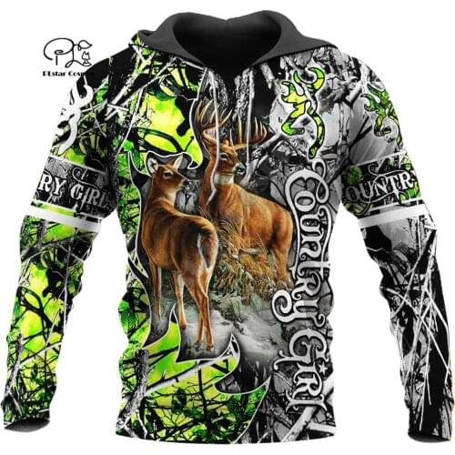 NewFashion Country Girl Hunter Deer Hunting Animal Camouflag Tattoo Pullover Tracksuit Sweatshirts Men/Women 3Dprint Hoodies S-5