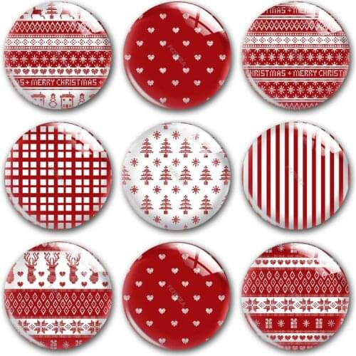 Handmade X-Mas Christmas Snow Tree Red Pattern Round Photo Glass Cabochons Demo Flat Back DIY Jewelry Making Findings Accessory