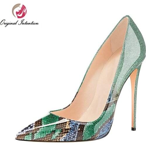 Original Intention Stylish Women Pumps Mixed Colors Sapato Feminino Sexy Pointed Toe Thin High Heels Pumps Ladies Wedding Shoes