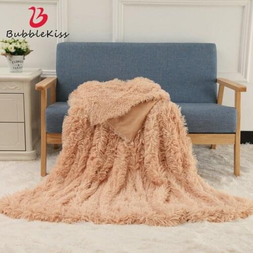 Bubble Kiss Super Soft Throw Blanket Solid Color Coral Fleece Blankets For Bed Sofa Long Shaggy Blanket Large Size Home Blanket