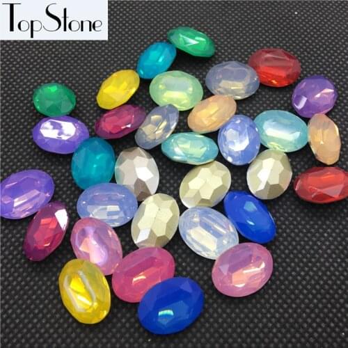 TopStone 50pcs 10x14mm 13x18mm Resin Opal Oval Fancy Stone Pointed Back Jewelry Making