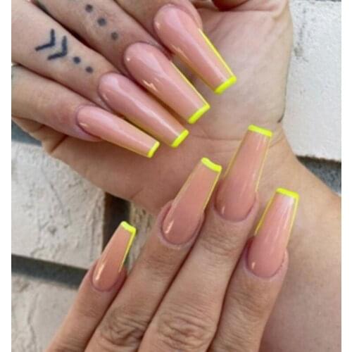 24pcs/box Trapezoid Fake Nails With Glue Type Long Paragraph Fashion Manicure Save Time False Nails Press On Nails Coffin DL