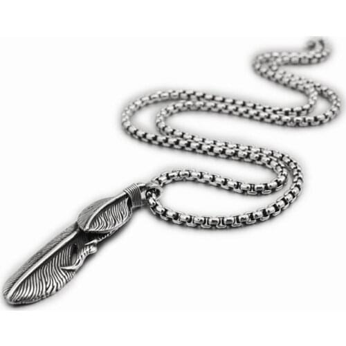 Solid 316L Stainless Steel Bird Feather Pendant Charms Style 3V002 Steel Necklace 24 inches