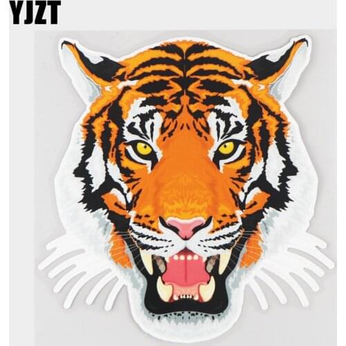 YJZT 17×17.8CM Grinning Tiger Head Scratch Occlusion Cartoon Car Sticker Animal Decoration Decal 21A-0111