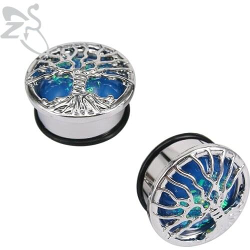 10-25mm Opal Stone Ear Plugs And Tunnels Tree Of Life Surgical Steel Ear Tunnel Expander Piercing Fresh Blue Opal Ear Stretchers