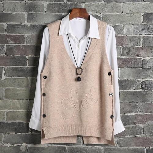 Womens autumn and winter vest short knit vest 2021 new fashion Korean loose wild pullover sleeveless v-neck top