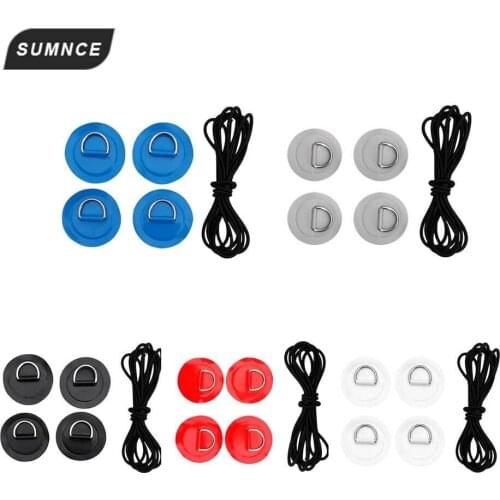 1 Set 4Pcs D Ring Pad Patch Boat Deck with 3.6 m Bungee Rope Deck Rigging Kit for Stand Up Paddleboard Deck Attachment Tools