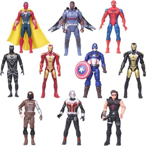 10Pcs/Set Avengers Captain America Iron Man Spiderman Black Panther Fast Silver Ant-Man Falcon Figure Movable Toy Ornament