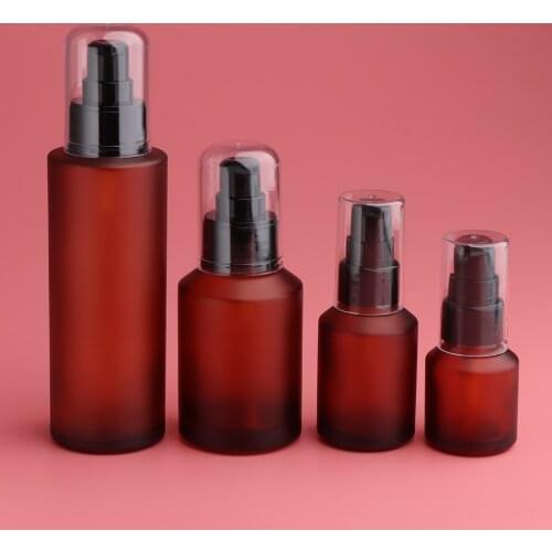 2 Pieces Empty Refillable Cosmetic Spray Dispenser Amber Glass Lotions Pump Bottle, Leak Proof, Nontoxic and Safety