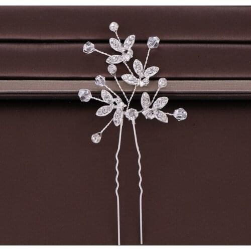 2PCS Silver Color Leaf Rhinestone Hair Pins Wedding Women Hair Jewelry Accessories Head Decoration Hair Ornament