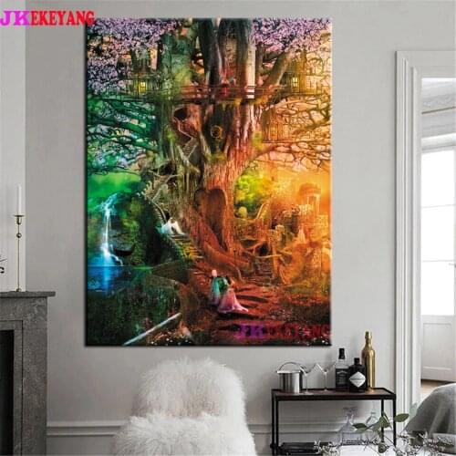 5D DIY square/round Diamond painting Fantasy tree and elves Cross Stitch Diamond Embroidery Pattern Rhinestone J3128