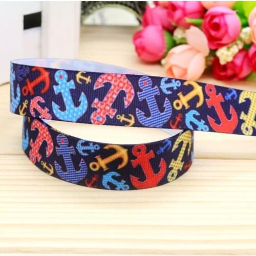 7/8'' Free shipping anchor printed grosgrain ribbon hairbow headwear party decoration diy wholesale OEM 22mm P5178