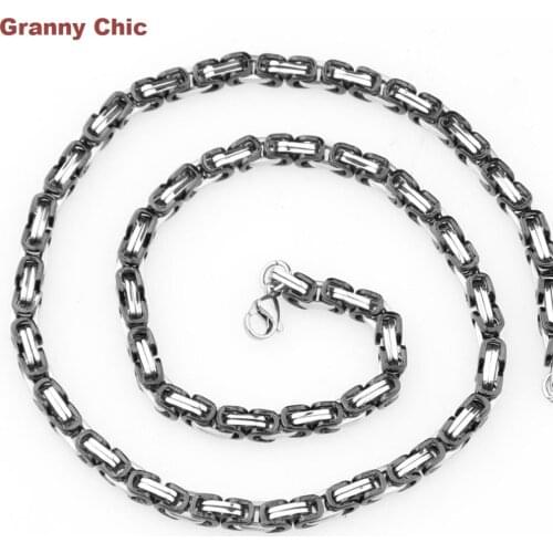 Granny Chic New Arrive Mens Jewelry Silver Black Stainless Steel Byzantine Link Necklace or Bracelet 6mm 7-40in