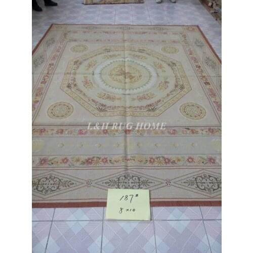 Free Shipping 8'X10' French Aubusson Rug, 100% hand woven New Zealand woolen rug--Light Grey Green field