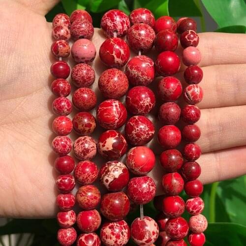 Natural Stone Beads Red Sea Sediment Jaspers Round Loose Beads For Jewelry Making 15"inches 4 6 8 10 12 mm DIY Bracelet Necklace
