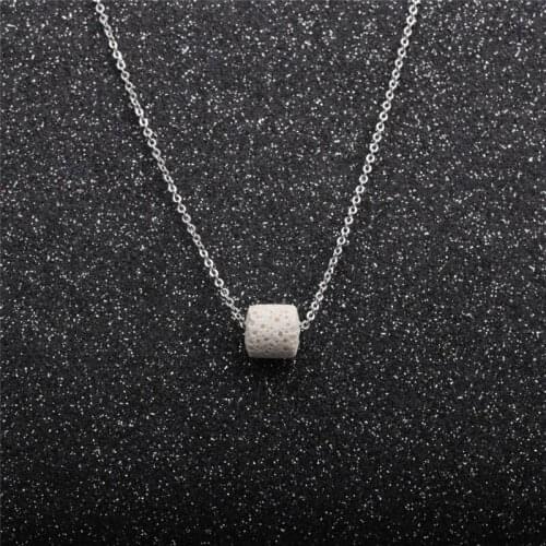 White Cylinder Lava Stone Bead Essential Oil Diffuser Necklace Aromatherapy Volcanic Stone Stainless steel Chain Jewelry