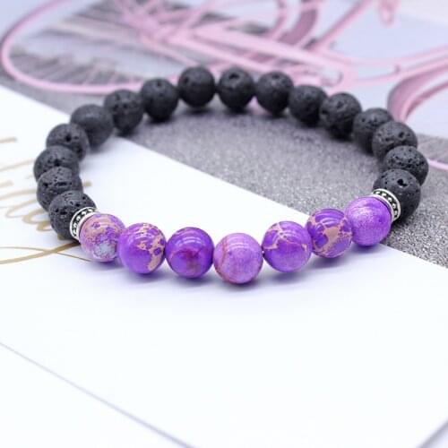 DIY Yoga Energy Healing Balance Chakra Bracelet Natural Stone Bead Buddha Bracelets For Women Purple Volcanic rocks