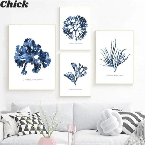 Hampton Wall Art Prints Sea Coral Poster Coastal Beach Nautical Art Canvas Painting Blue Picture Living Room Home Decor Painting