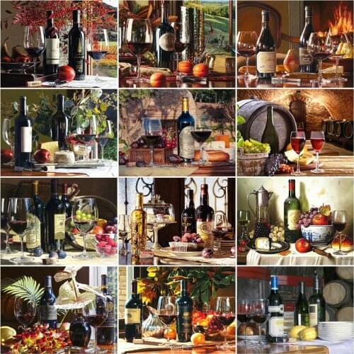 HUACAN Oil Painting By Number Wine Acrylic Modern Wall Art DIY Pictures By Number Fruit Kits Home Decoration