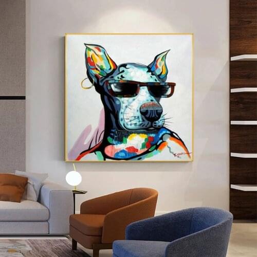 Cool Dog Street Graffiti Hand Painted Animal Wall Oil Painting Canvas Modern Art Poster For Home Design Living Room Decor