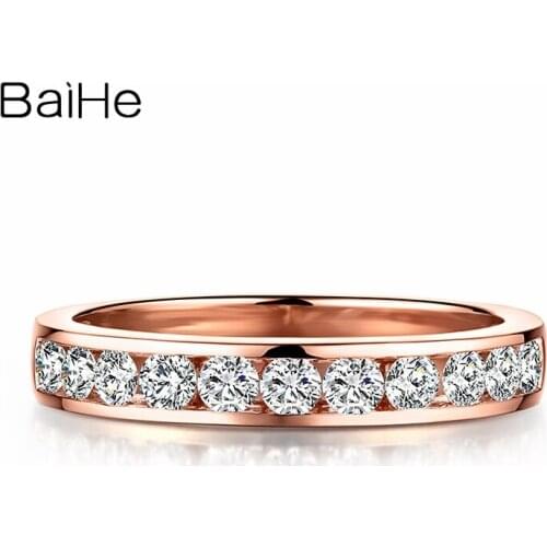 BAIHE Solid 18k Rose Gold 0.6ct SI/H Full Natural Diamond Engagement Ring Wedding Gift Women Men Fine Jewelry Gift Diamond Ring