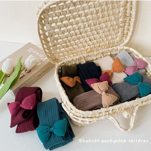 Girls Stocking Multicolor Beautiful Bowknot Tights 2-8 Years Autumn Winter Childrens Pantyhose Knitted Kids Tights Cotton Pants