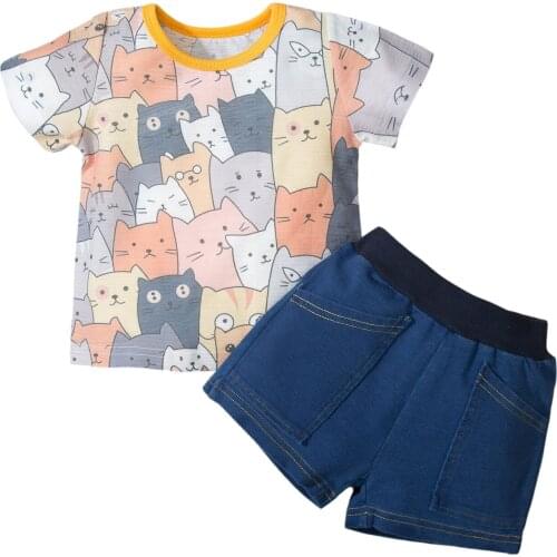 2021-04-12 Lioraitiin 2Pcs Set 0-18M Infant Baby Boy Girl Summer Fashion Clothing Set Short Sleeve Animal Printed Top Shorts
