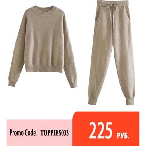 Toppies 2021 Casual Knitted Two Piece Set Women Tracksuits Sweater and Pants High Waist Female Outfits