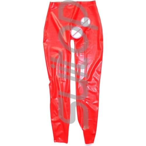 Red sexy latex pants with Dildos latex trousers with penis condoms mens 0.3 mm