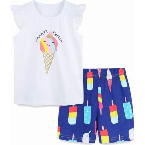 TUONXYE Summer Childrens Clothes For Girls Cartoon Ice Cream T Shirt+Pants Kids Short Sleeve Clothing Set Teens Tracksuit