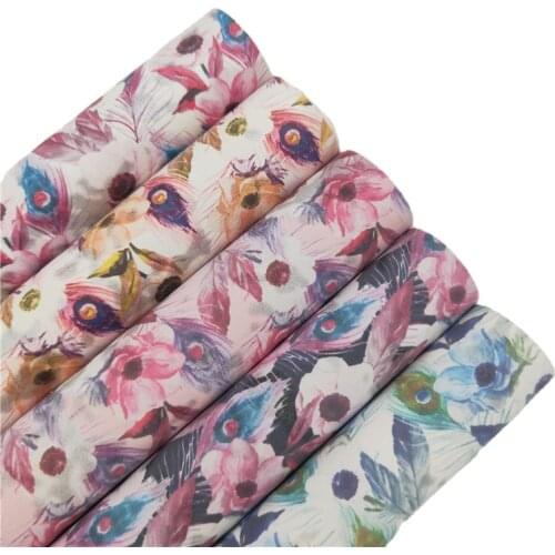 Peacock Printed Synthetic Faux Leather Fabric Sheets Vinyl Leather with Felt Backing Leather for Bows Earrings DIY 21X29CM R196