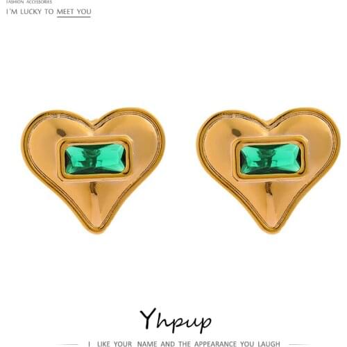 Yhpup Romantic Heart Stud Earrings Exquisite Bling Cubic Zirconia Jewelry Metalic Cute Earrings for Women Engagement Gift