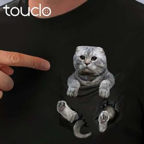 Cute Scottish Fold In Pocket Cat Lovers Men T-Shirt S-5XL Cotton