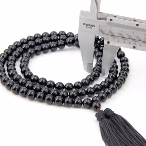 Fashion necklace108 Black Onyx Rosary Beads Tibet Buddhist Prayer Beads Mala Necklace men Necklacees tassel necklace