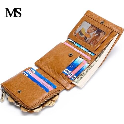 MS Trifold Design Card Holder Genuine Leather Wallet Men Male Coin Purse Small Portomonee PORTFOLIO Clamp for Money Bag Perse