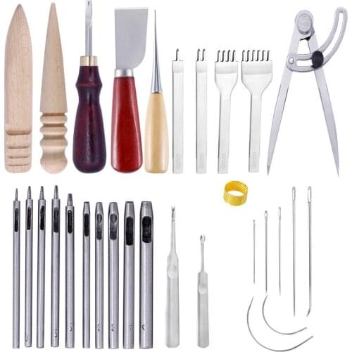 29PCS Leather Craft Hand Stitching Sewing Tool Thread Awl Waxed Thimble Kit Thread Awl Waxed Thimble Kit for Hand Stitching