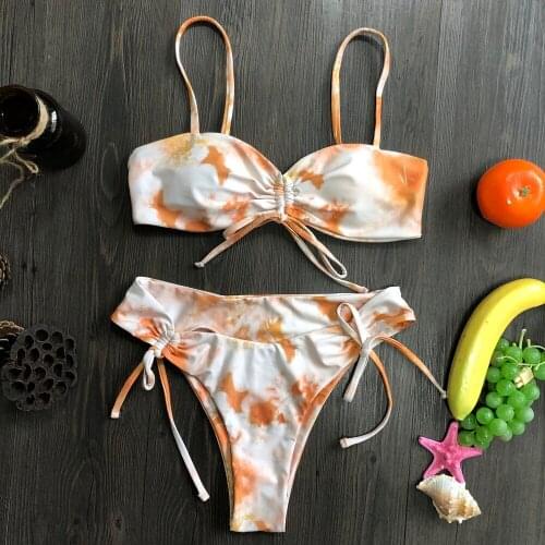 2021 New Bikinis Women Swimsuit Contrast Print Swimwear Women Side Tie Womens Bikinis Drawstring Tie Beach Wear Thong Bikini