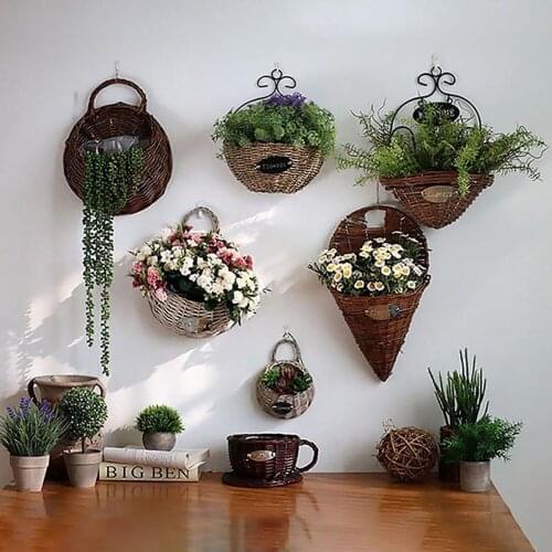 New Wicker Rattan Flower Plant Hanging Basket Hand Made Wall Decoration For Garden Market Home Gardening Supplies Wholesale
