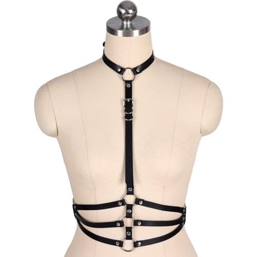 Punk Choker Necklace Leather Women Crop Tops Body Harness Bondage Chest Sculpting Lingerie Girdle Suspenders Straps Belt Goth