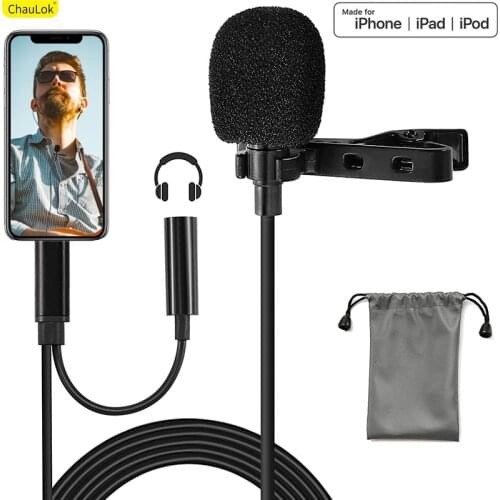 Lavalier Lapel Microphone for iPhone 12 11 Pro Max XS XR SE X 8 Mini Clip on MIC with Earphone Jack for YouTube Video Recording
