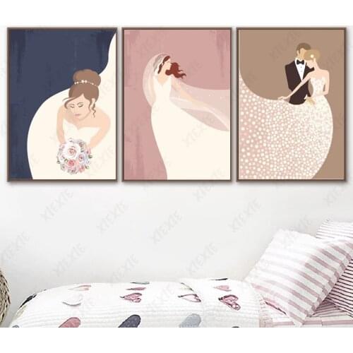 Bride and Groom Wallpaper Poster Elegant Wedding Dress Canvas Painting Fashion Art Deco Home Bedroom Print Craft Picture