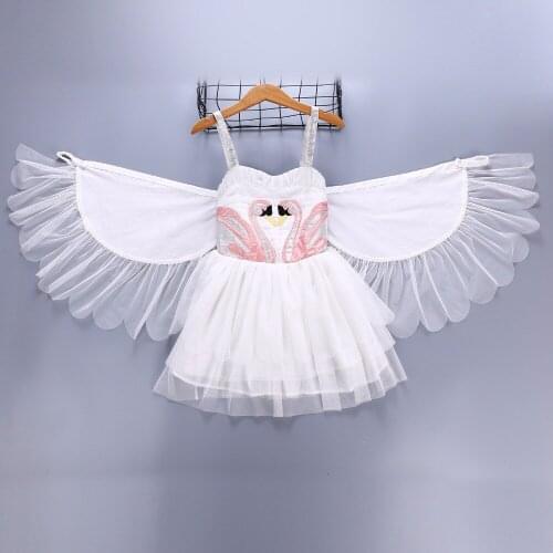 Angel Flamingo Princess Dress Slip Dress Anime Suit Girls Halloween Costume Swan Wings Show Dress