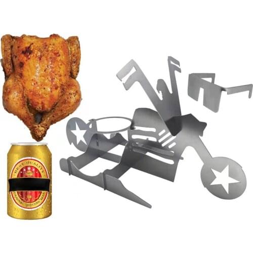 Portable Chicken Stand American Motorcycle BBQ Stainless Steel Roaster Rack With Glasses Indoor Outdoor Use Camping Accesorios