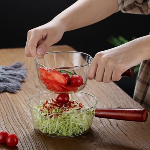 Practical Glass Milk Pot Saucepan Transparent Noodle Porridge Cooking Pot Vegetable Fruits Salad Bowl Kitchen Gadgets Cookware