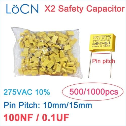 DIP X2 Safety Capacitor 10mm 15mm 100NF 275VAC 0.1UF 104 10% K 500PCS 1000PCS LoCN